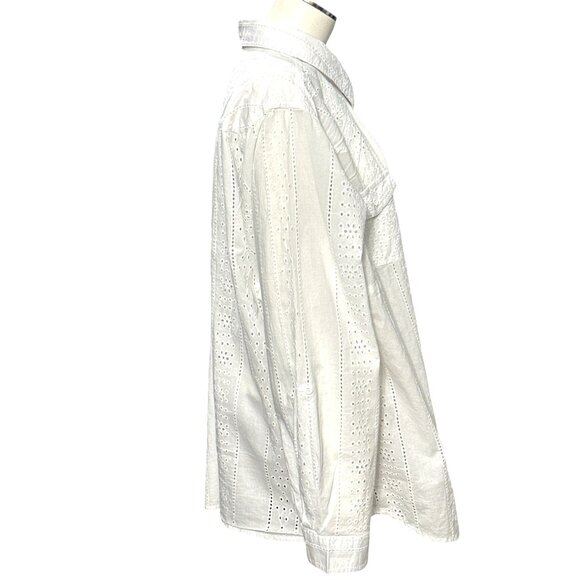 CCC Vintage White Long Sleeve Cotton Eyelet Button Up Shirt With Pockets Size XL - Picture 4 of 6